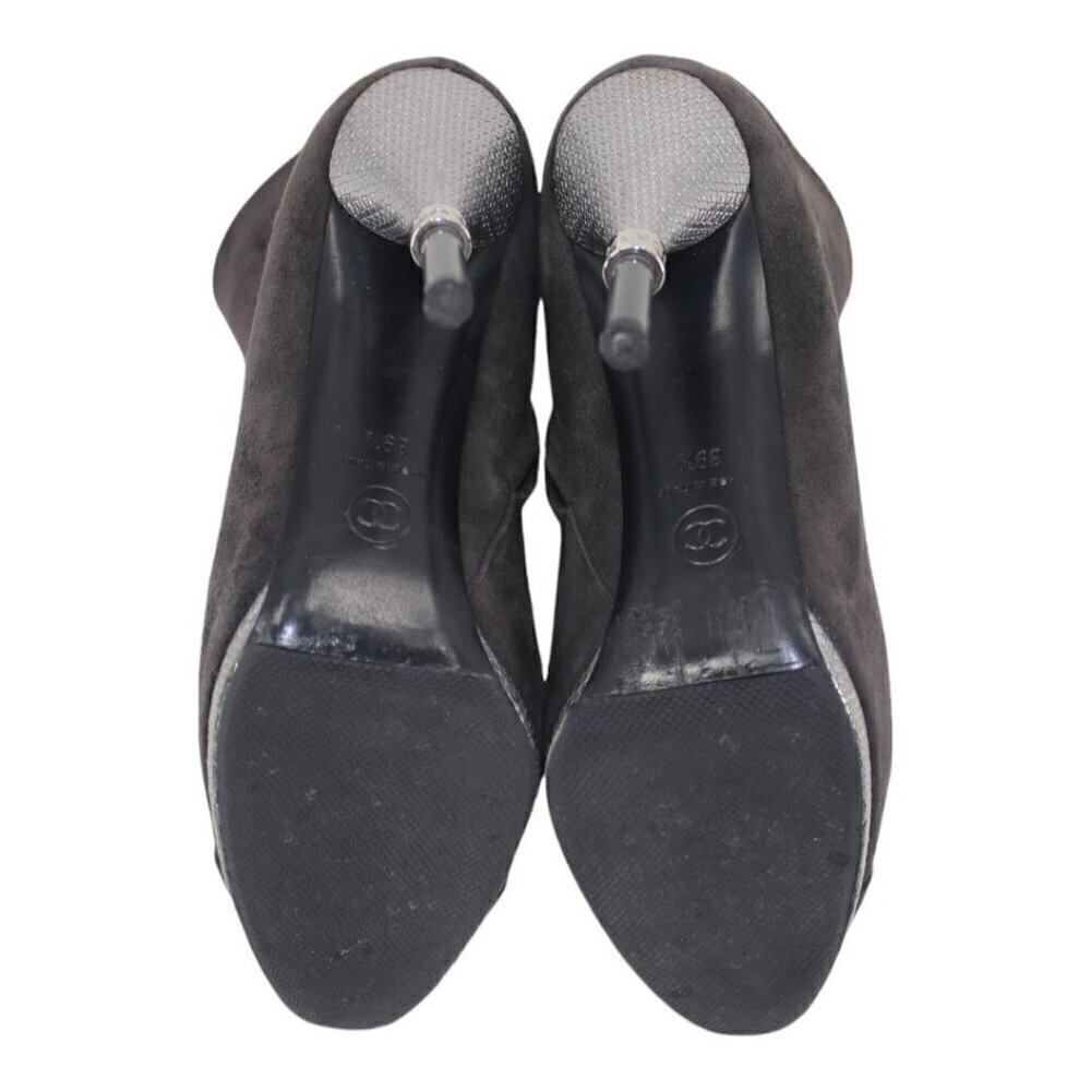 Chanel Suede Interlocking CC Logo High Heel Ankle Booties - Picture 9 of 11
